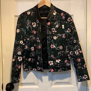Brand New Zara floral crop jacket black leather